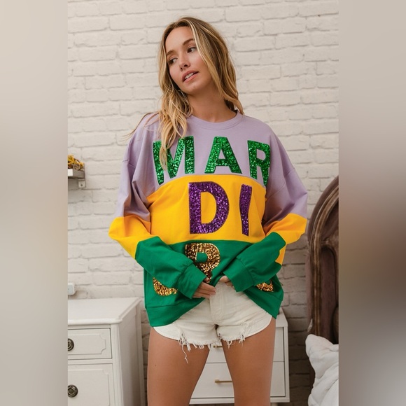 BiBi Sequin Mardi Gras Lettering Color Block Sweatshirt 10010075599 - Picture 11 of 12